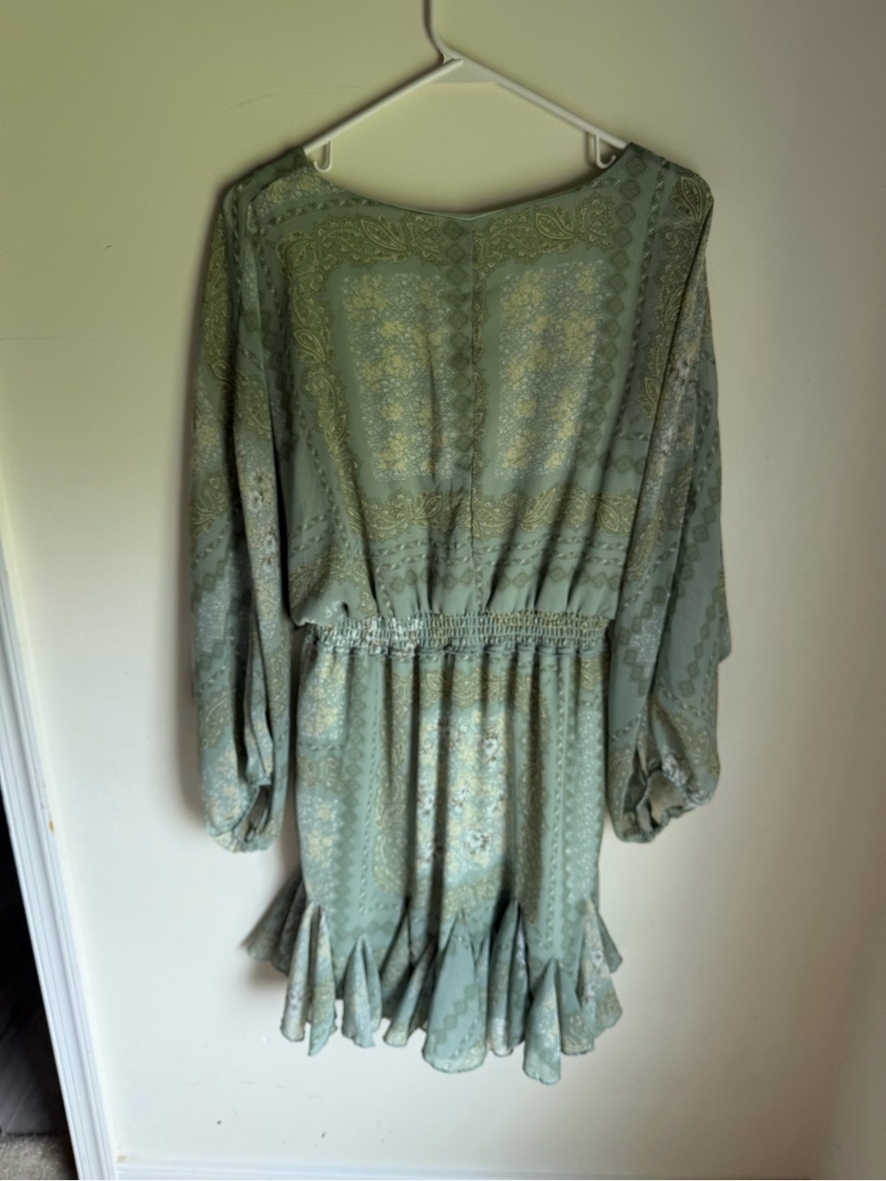 Altar'd State Olive Green Paisley Wrap Mini Dress - Picture 3 of 6